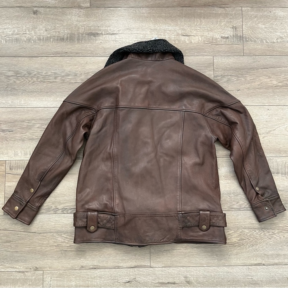 NWOT Free People Rori Slouchy Moto Genuine Leather Jacket with Sherpa Collar - Picture 4 of 9